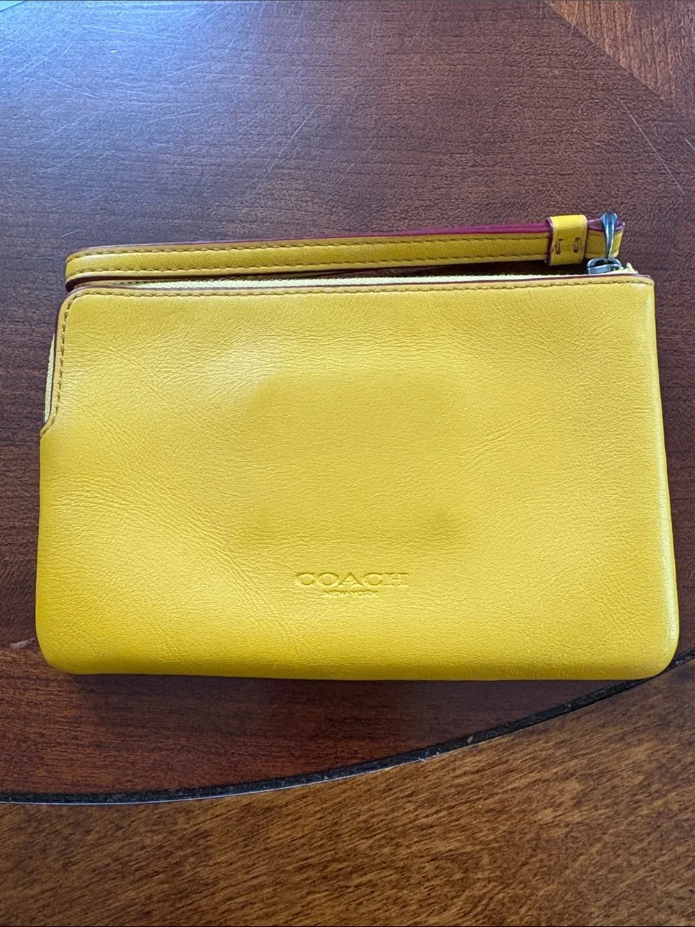 Coach x Disney Skateboarding Mickey Mouse Yellow Leather Corner Zip Wristlet EUC